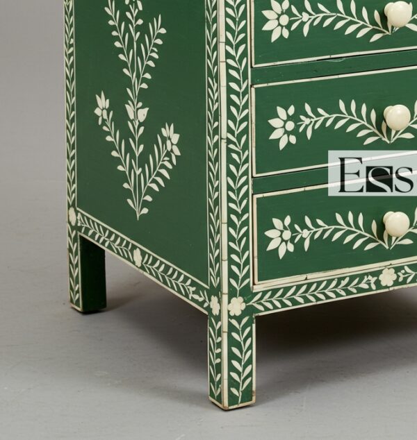 Handmade Green bone nightstand for bedroom - Floral Pattern - Image 4