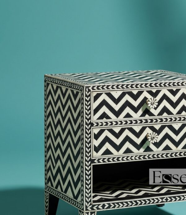 Bone Inlay Luxury Nightstand - Black & White - Image 2