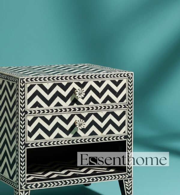Bone Inlay Luxury Nightstand - Black & White - Image 3