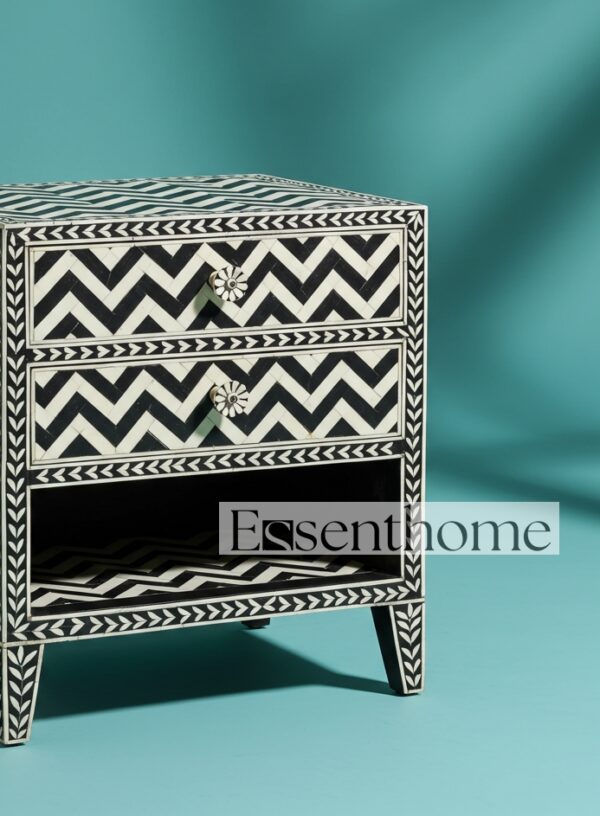 Bone Inlay Luxury Nightstand - Black & White - Image 5