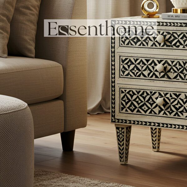 Decorative Bone Inlay Nightstand - Image 2