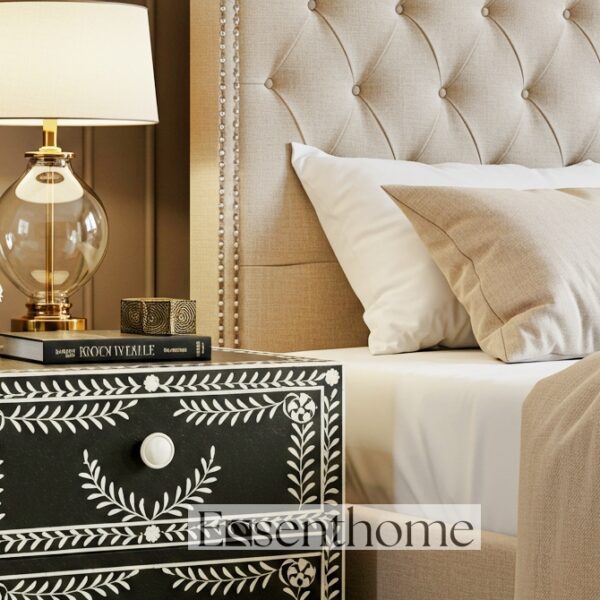 Ethnic Bone Inlay Nightstand - 2 Drawer - Image 4