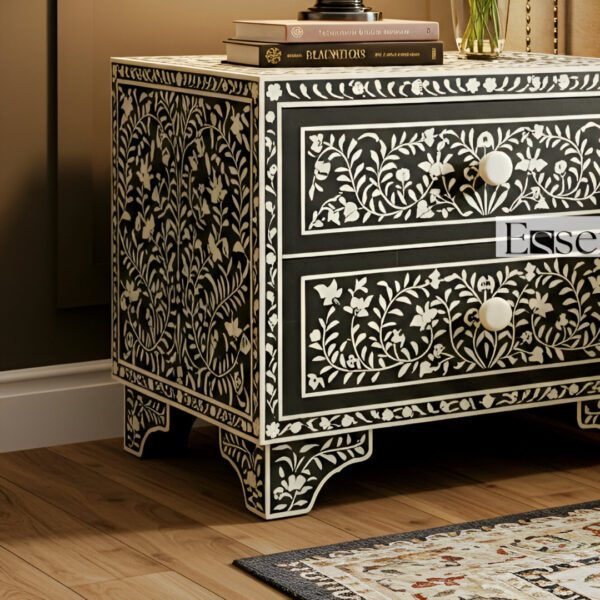 2 Drawers Bedside Table - Floral Nightstand - Image 4
