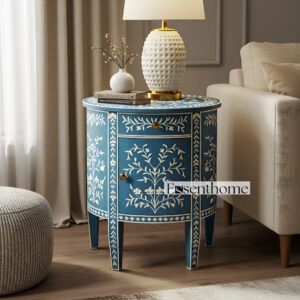 Handmade Bone Inlay Nightstand - Blue