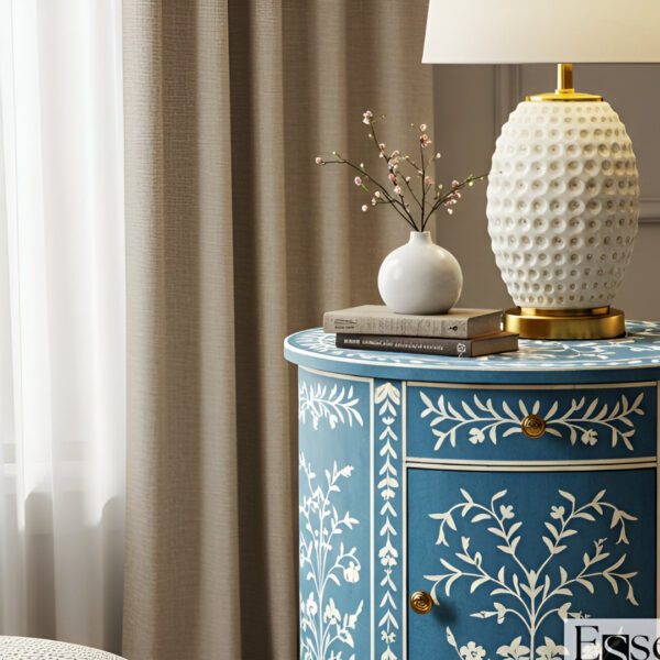 Handmade Bone Inlay Nightstand - Blue - Image 2