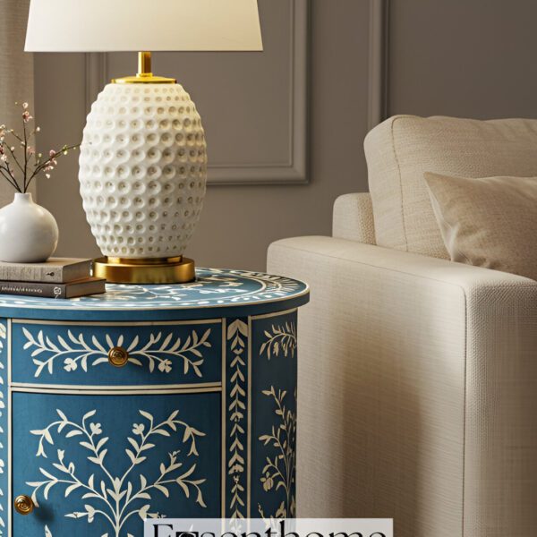 Handmade Bone Inlay Nightstand - Blue - Image 3