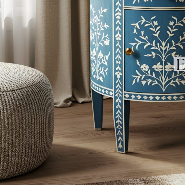 Handmade Bone Inlay Nightstand - Blue - Image 4