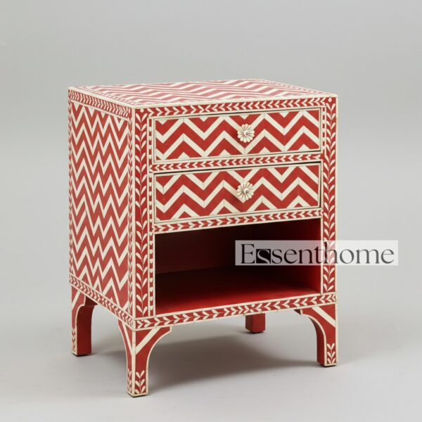 Bone Inlay nightstand for living room - Red