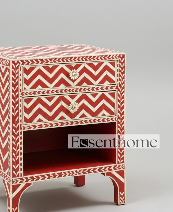 Bone Inlay nightstand for living room - Red - Image 2
