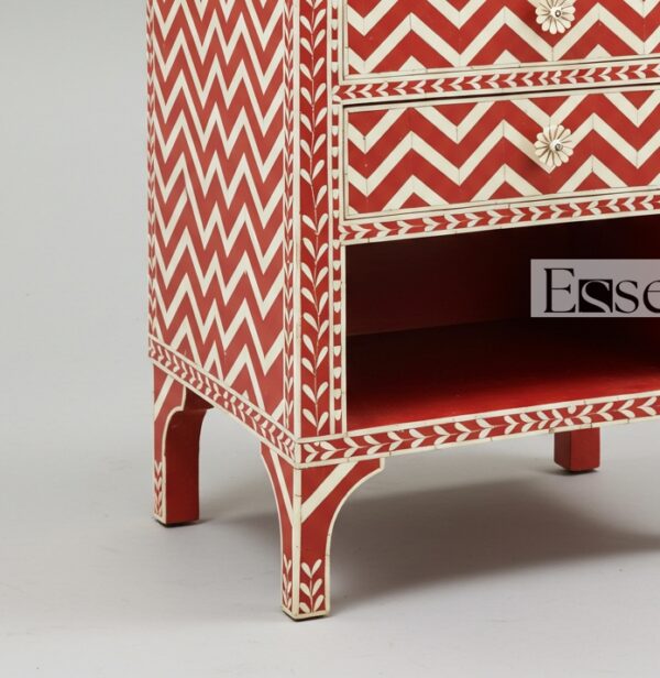 Bone Inlay nightstand for living room - Red - Image 3