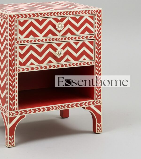 Bone Inlay nightstand for living room - Red - Image 4