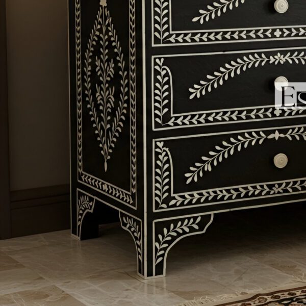 Handmade Flolar Luxury Bone Inlay Nightstand - 3 Drawer - Image 3