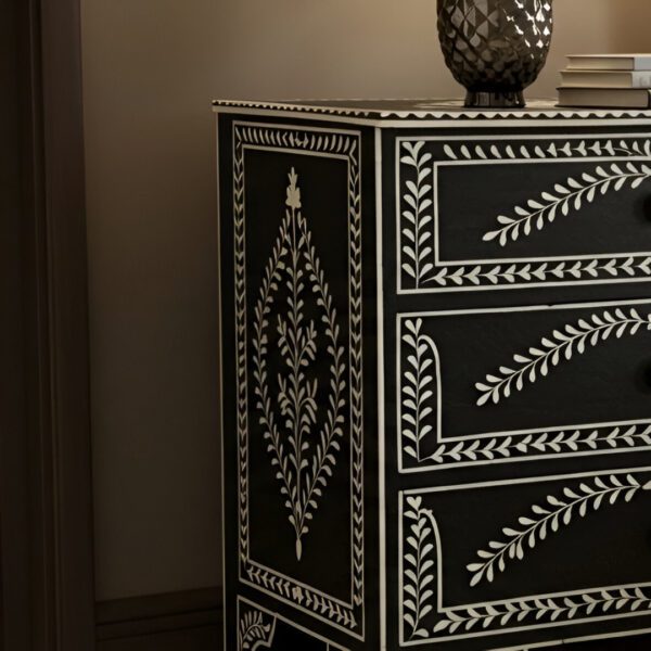Handmade Flolar Luxury Bone Inlay Nightstand - 3 Drawer - Image 5