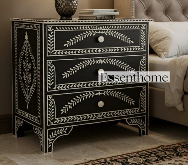 Handmade Flolar Luxury Bone Inlay Nightstand - 3 Drawer