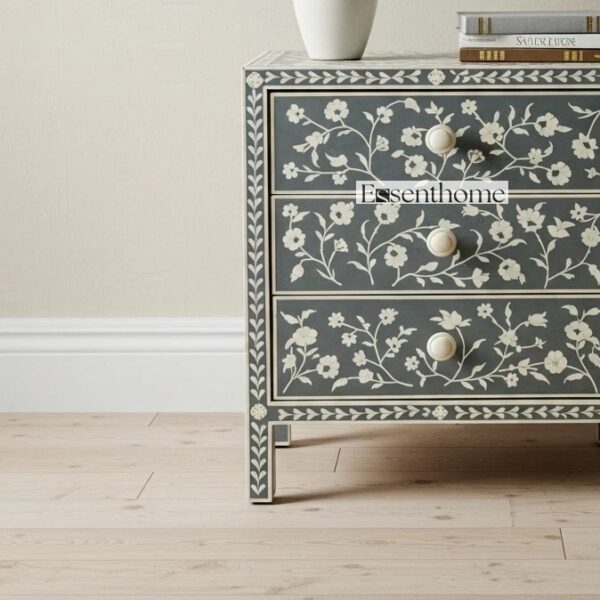 Handmade Bone Inlay Nightstand with Drawers - Image 4