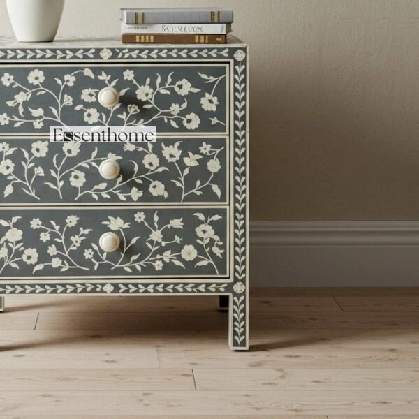 Handmade Bone Inlay Nightstand with Drawers - Image 5