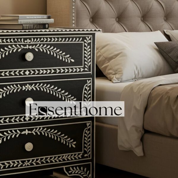 Handmade Flolar Luxury Bone Inlay Nightstand - 3 Drawer - Image 4