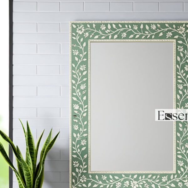 Handmade Floral bone inlay mirror - Green wall mirror - Image 2