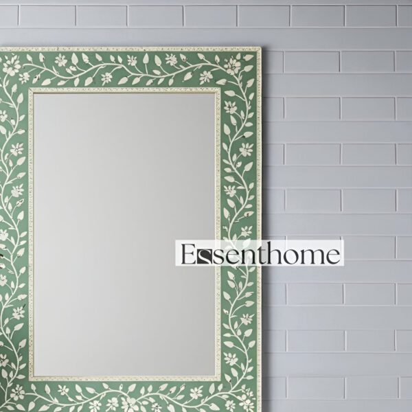 Handmade Floral bone inlay mirror - Green wall mirror - Image 3