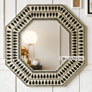 Handmade Octagonal Bone inlay mirror- Black & White