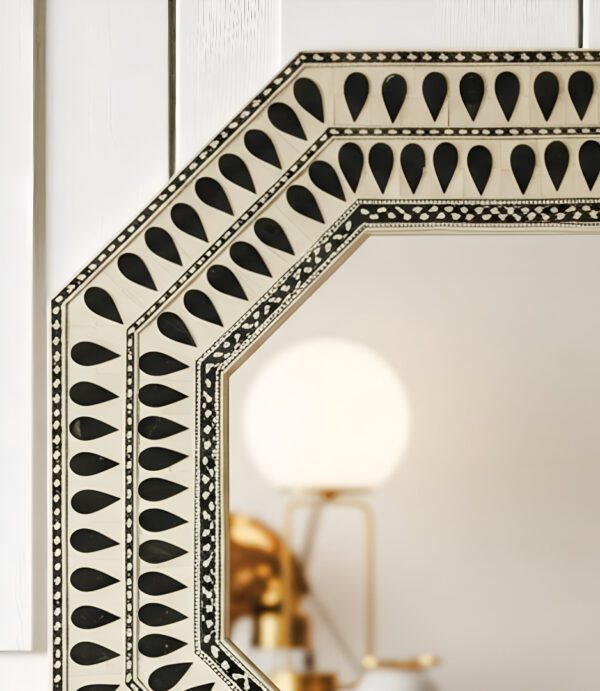 Handmade Octagonal Bone inlay mirror- Black & White - Image 3