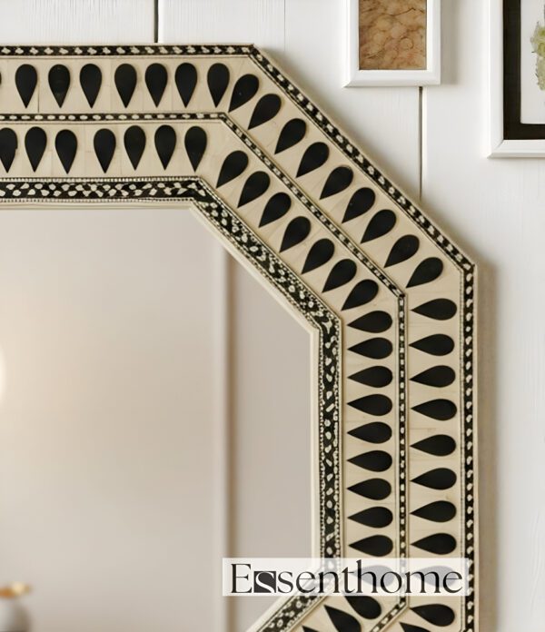 Handmade Octagonal Bone inlay mirror- Black & White - Image 4