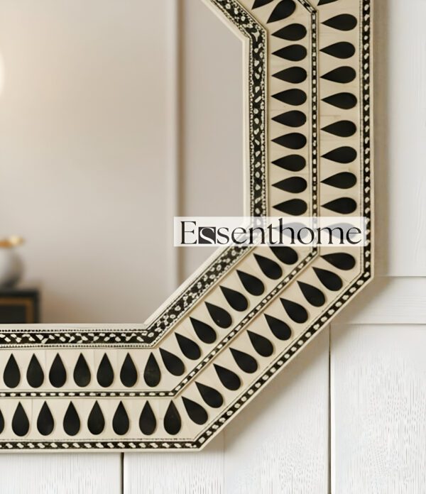 Handmade Octagonal Bone inlay mirror- Black & White - Image 5