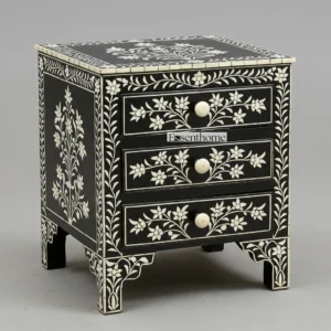Bone inlay nightstand 3 Drawer - Balck