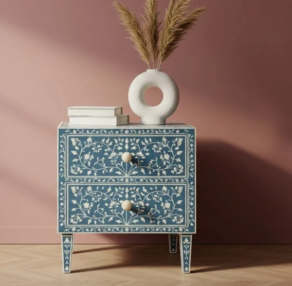 2 Drawer inlay bedside table - Image 3