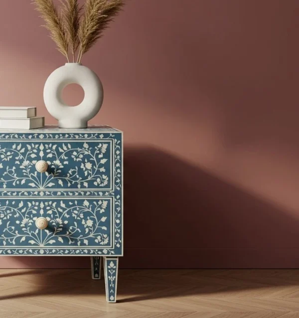 2 Drawer inlay bedside table - Image 4