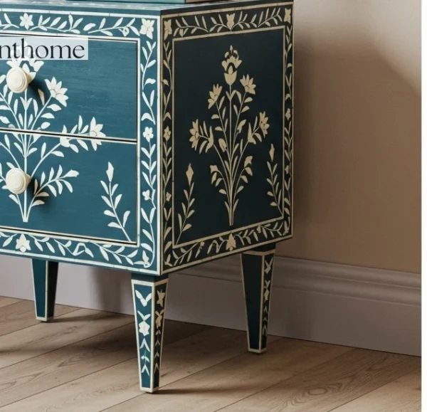 Artisan Crafted Bone Inlay Nightstand - Image 2