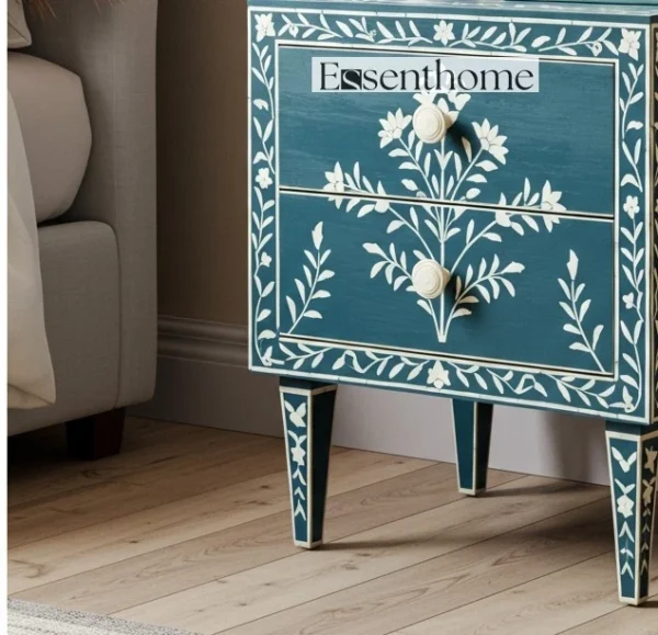 Artisan Crafted Bone Inlay Nightstand - Image 3
