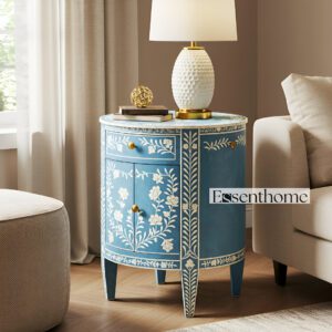 Round inlay bedside table - Blue