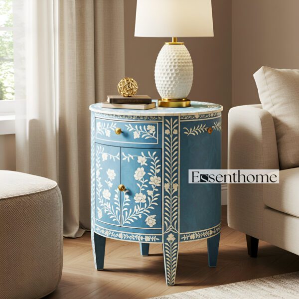 Round inlay bedside table - Blue