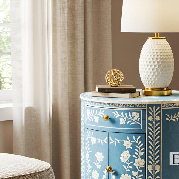 Round inlay bedside table - Blue - Image 2