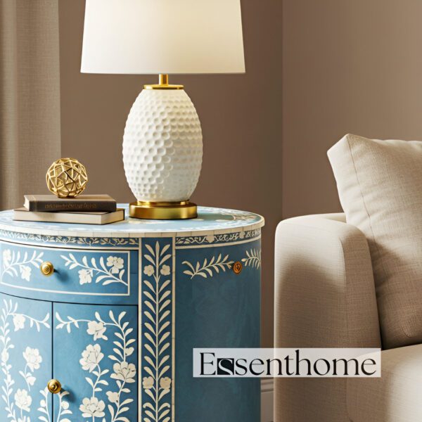 Round inlay bedside table - Blue - Image 3