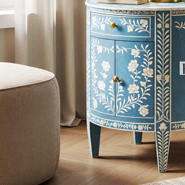 Round inlay bedside table - Blue - Image 4