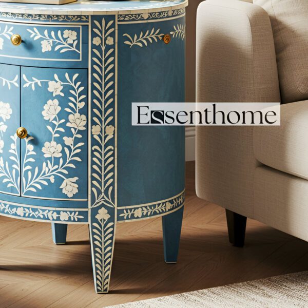 Round inlay bedside table - Blue - Image 5