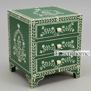Handmade Green Bedside Table - Bone Inlay Nightstand