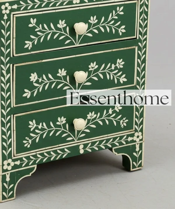 Handmade Green Bedside Table - Bone Inlay Nightstand - Image 3