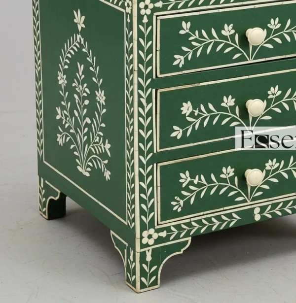Handmade Green Bedside Table - Bone Inlay Nightstand - Image 4