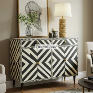 Handmade Ethnic Bone Inlay Furniture India black and white chest