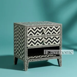 Bone Inlay Luxury Nightstand - Black & White
