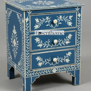 Handmade Inlay bedside table -Sky Blue Bone Inlay Floral 3-Drawer