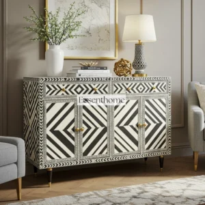 Handmade Black and White Luxury Bone Inlay Dresser (Hexagon Pattern)