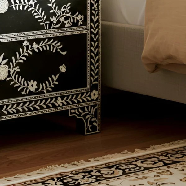 Handmade Bone Inlay Black white nightstand - 3 Drawer Indian Art - Image 2