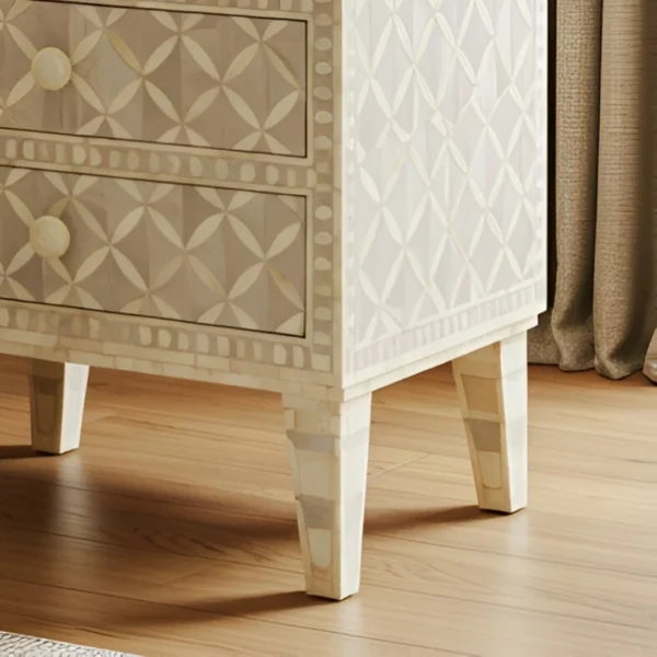 Handmade Cream Bone nightstand for bedroom - 3 Drawer - Image 2