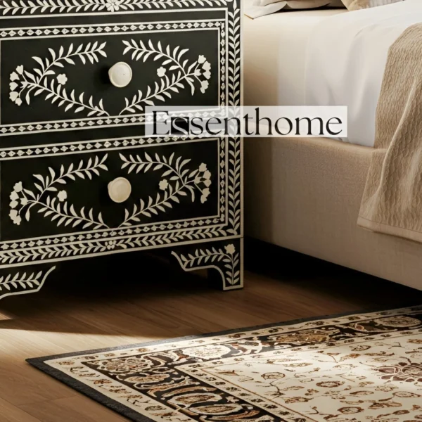 Handmade Bone inlay nightstand - 2 Drawer (Black and White) - Image 5
