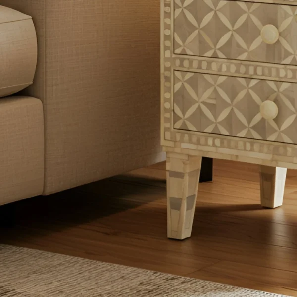 Handmade Cream Bone nightstand for bedroom - 3 Drawer - Image 3
