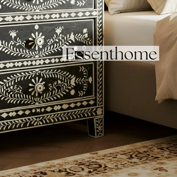 Bone Inlay Floral 3 Drawer Nightstand- Black - Image 5